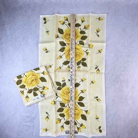 Vintage Parisian Print ALL PURE LINEN Yellow Roses Dish Towel 2 COUNT NEW NOS - Picture 6 of 9